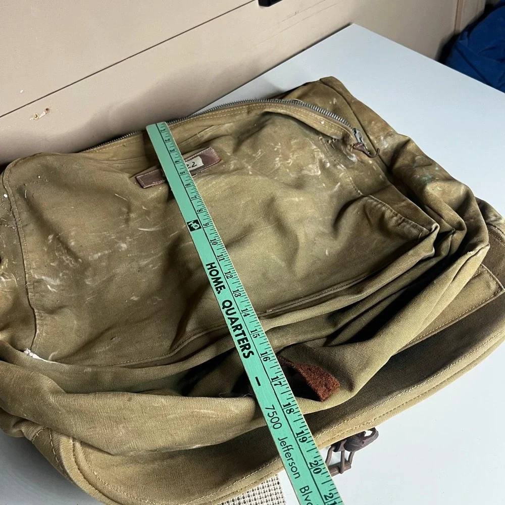 Vintage Military Canvas Garment Bag Khaki Travel Suitcase Leather Distressed